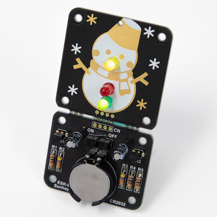 写真：ハンダ付け電子工作キット（雪だるま）（ESK-01）：組立て例