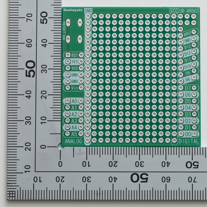 写真：Arduino用ユニバーサル基板（UB-ARD03）：はんだ面
