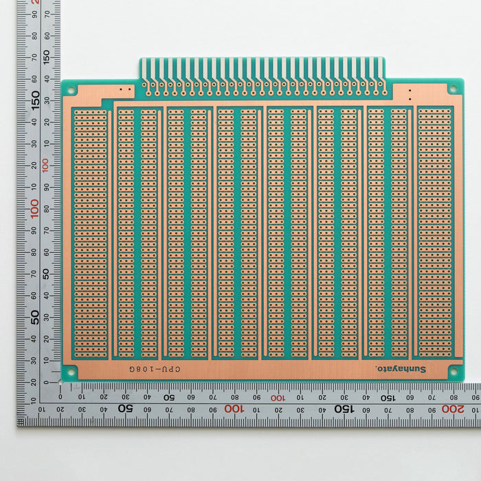 写真：※販売終了※端子付きユニバーサル基板（グリーンエポキシ両面／150×185×1.6t）（CPU-108G）：はんだ面